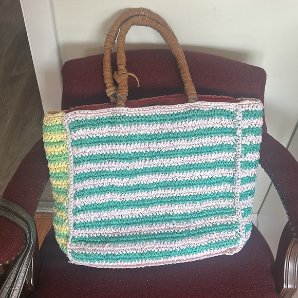 Anabaglish Raffia Boho Colorful Striped Tote Bag - Picture 4 of 10
